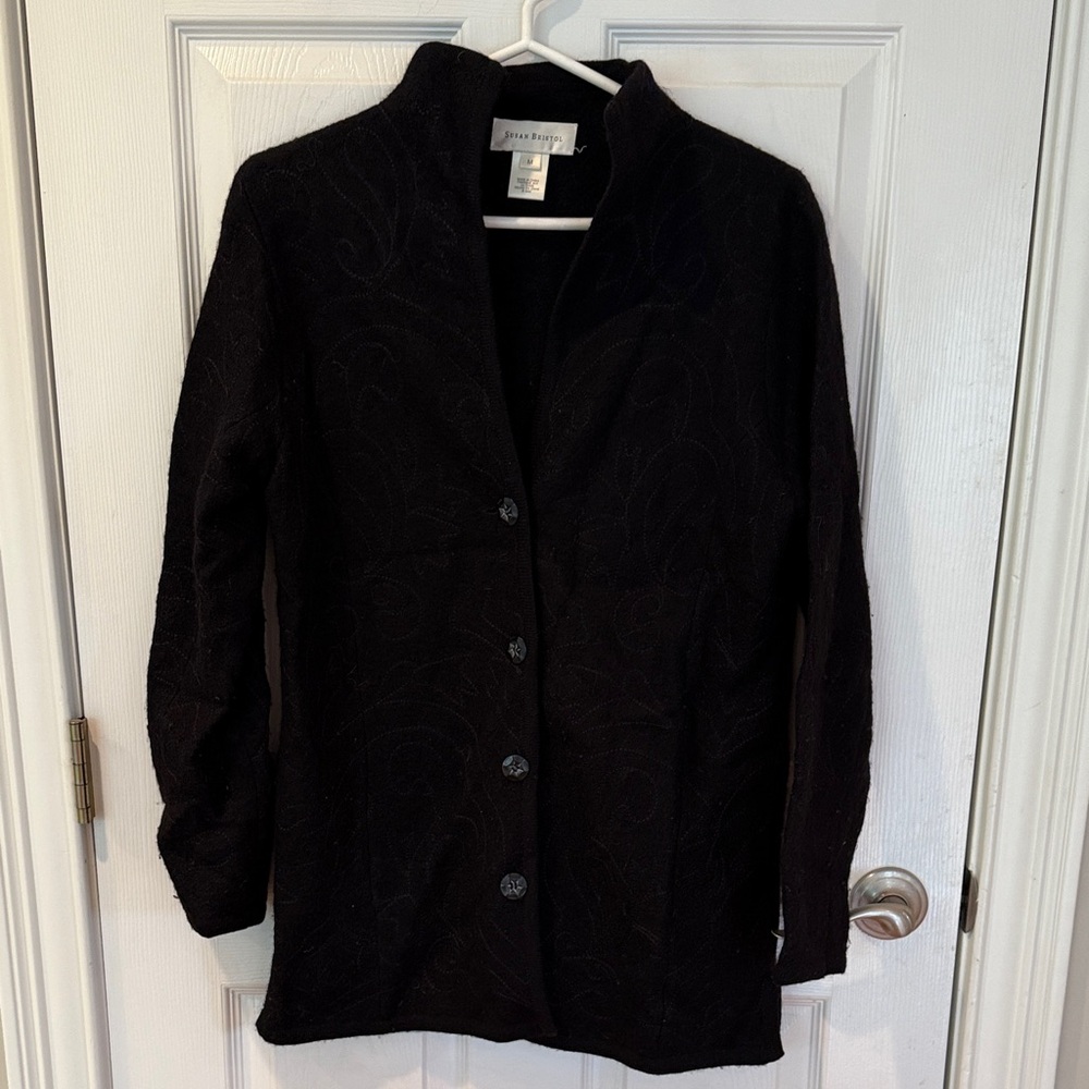 Susan Bristol Black Textured wool cardigan